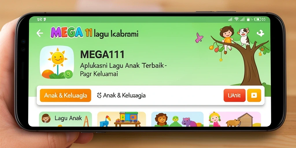 Antarmuka aplikasi MEGA111 yang menarik untuk Lagu Anak.