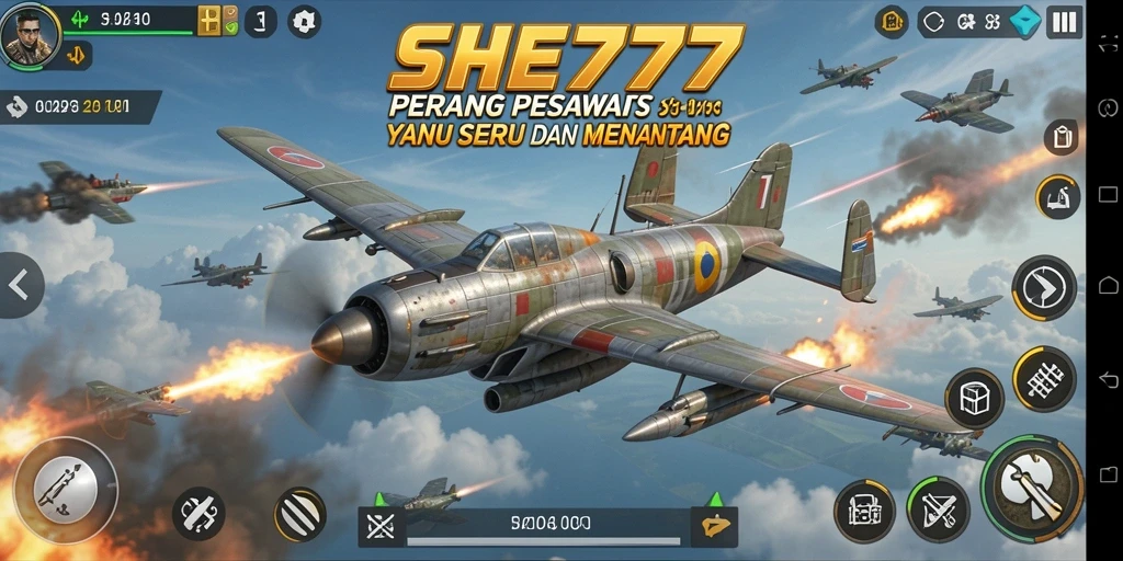 Screenshot dari antarmuka/gameplay Perang Pesawat yang menarik.